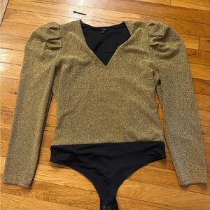 Express Shimmering Gold Knit V-Neck Blouse